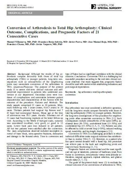 Artículo científico del doctor Villanueva sobre la artroplastia total de recubrimiento de cadera